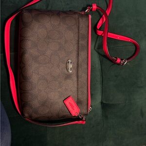 Brown and Red Crossbody Bag